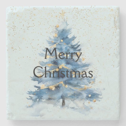 Blue Gold Confetti Weihnachtsbaum Steinuntersetzer (Vorderseite)