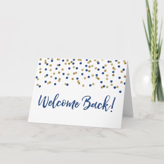Blue Gold Confetti Welcome Back Card Karte (Vorderseite)