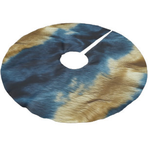 Blue Gold Cowhide Polyester Weihnachtsbaumdecke