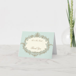 Blue Gold Cream Vintag Frame Wedding Vielen Dank Dankeskarte