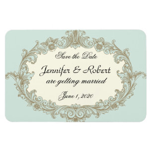 Blue Gold Cream Vintage Hochzeit Save the Date Magnet