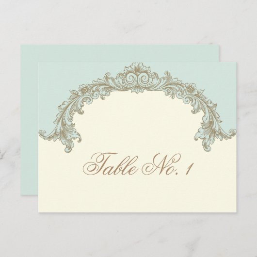 Blue Gold Creme Vintag Frame Tischnummer (Vorne/Hinten)