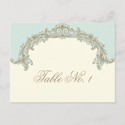 Blue Gold Creme Vintag Frame Tischnummer (Vorderseite)