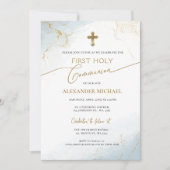 Blue Gold Cross Boy First Heilige Kommune Einladung (Vorderseite)