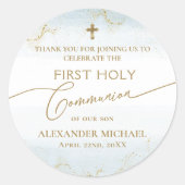 Blue Gold Cross Boy First Heilige Kommune Runder Aufkleber (Vorderseite)