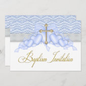 Blue Gold Cross Boys Blue Baptisse Einladung (Vorne/Hinten)
