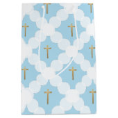 Blue & Gold Cross Elegant Christian Baptism Mittlere Geschenktüte (Vorderseite)