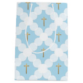 Blue & Gold Cross Elegant Christian Baptism Mittlere Geschenktüte (Rückseite)
