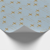 Blue Gold Cross First Holy Communion Geschenkpapier (Ecke)