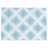 Blue Gold Cross Moderne Taufe Große Geschenktüte (Rückseite)
