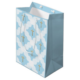 Blue Gold Cross Moderne Taufe Mittlere Geschenktüte
