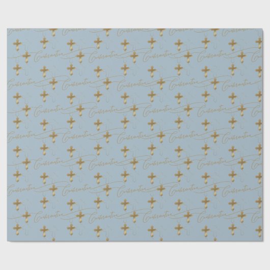 Blue Gold Cross Script Bestätigung Geschenkpapier (Flach)
