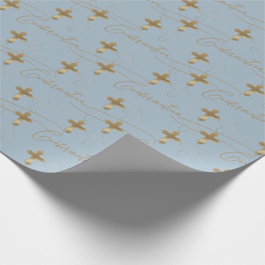 Blue Gold Cross Script Bestätigung Geschenkpapier (Ecke)