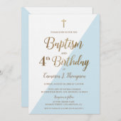 Blue Gold Cross Taufe 4. Geburtstag Einladung (Vorne/Hinten)