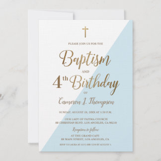 Blue Gold Cross Taufe 4. Geburtstag Einladung