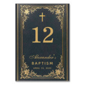 Blue Gold Cross Vintag Elegant Boy Taufe Tischnummer (Vorderseite)