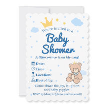 Blue & Gold Crown Baby Shower Invitation for Boy