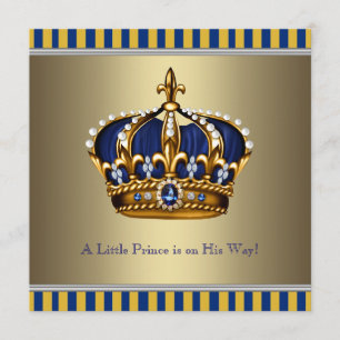 Blue Gold Crown Little Prince Baby Dusche Einladung