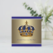 Blue Gold Crown Little Prince Boy Baby Dusche Einladung (Stehend Vorderseite)