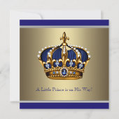Blue Gold Crown Little Prince Boy Baby Dusche Einladung (Vorderseite)