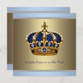 Blue Gold Crown Prince Baby Boy Dusche Einladung (Vorne/Hinten)