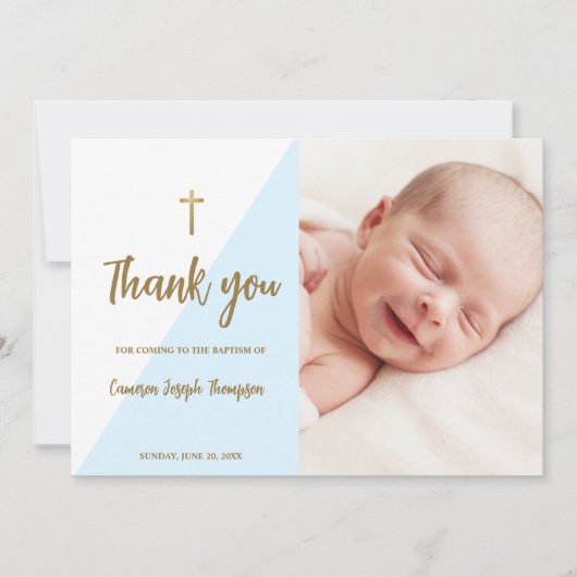 Blue Gold Custom Modern Baby Baptisc Vielen Dank Einladung (Vorderseite)