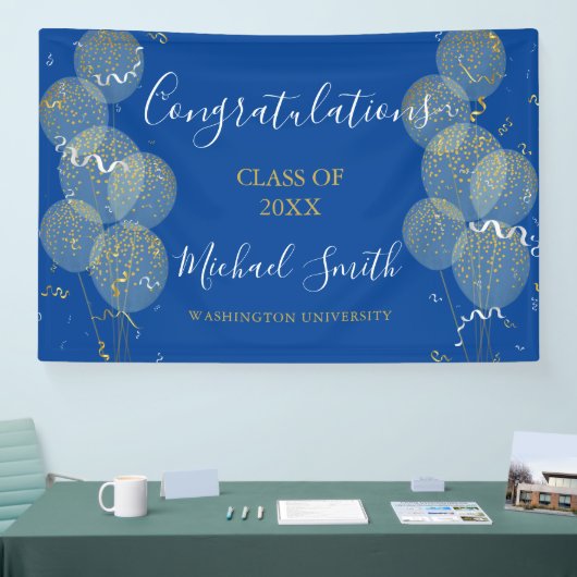 Blue & Gold Custom Party Personalisierter Abschlus Banner (Messe)