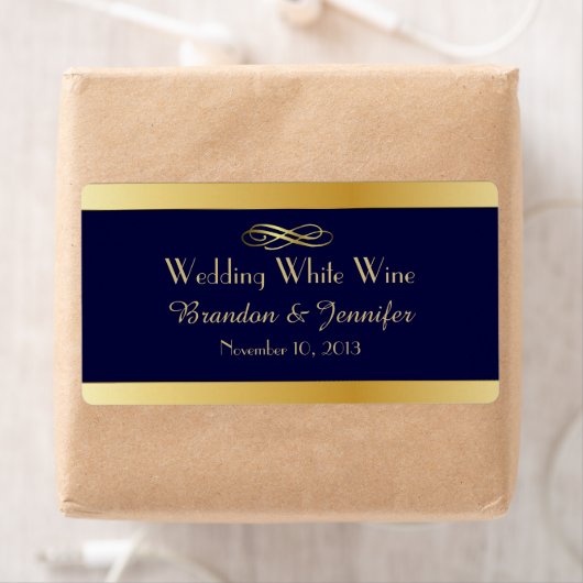 Blue & Gold Custom Wedding Mini Wine Labels (Insitu)