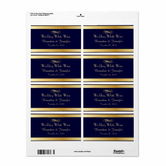 Blue & Gold Custom Wedding Mini Wine Labels (Vorne)