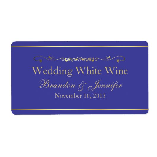 Blue & Gold Custom Wedding Mini Wine Labels (Vorne)