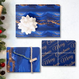 Blue Gold Custom Winter Village Christmas Geschenkpapier Set