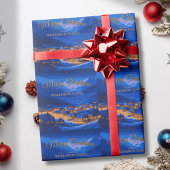 Blue Gold Custom Winter Village Weihnachten Geschenkpapier