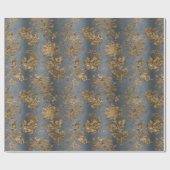 Blue & Gold Damask Imitate Velvet Holiday Geschenkpapier (Flach)