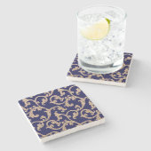 Blue Gold Damask Stone Untersetzer (Seitenansicht)