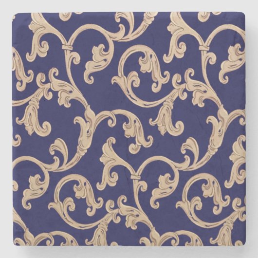 Blue Gold Damask Stone Untersetzer (Vorderseite)