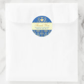 Blue & Gold Damask w/Elfenbeinhochzeit Vielen Dank Runder Aufkleber (Tasche)