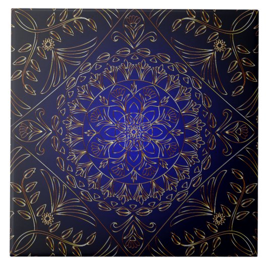 Blue Gold Decoration Keramik Tile Fliese (Vorderseite)