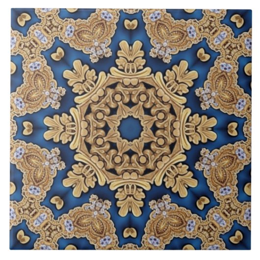 Blue Gold Decoration Keramik Tile Fliese (Vorderseite)