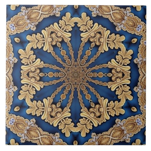 Blue Gold Decoration Keramik Tile Fliese (Vorderseite)