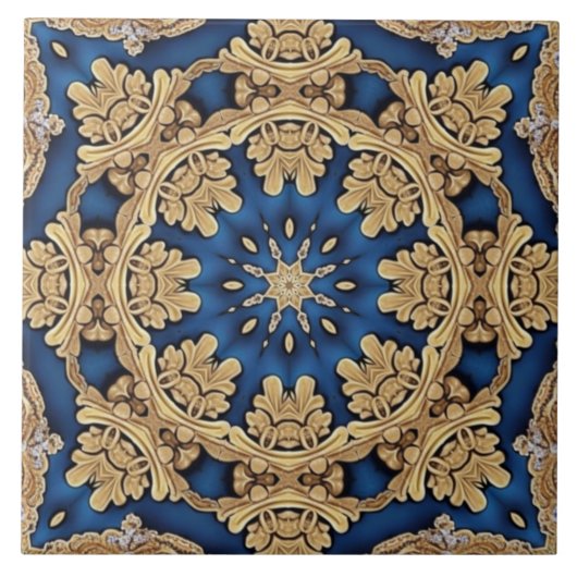 Blue Gold Decoration Keramik Tile Fliese (Vorderseite)
