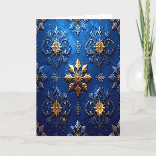 Blue Gold Decorative Holiday Card Karte (Vorderseite)