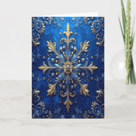 Blue Gold Decorative Holiday Card Karte