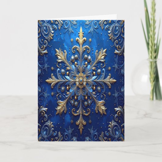 Blue Gold Decorative Holiday Card Karte (Vorderseite)