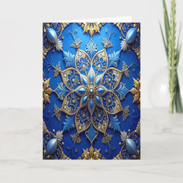 Blue Gold Decorative Holiday Card Karte