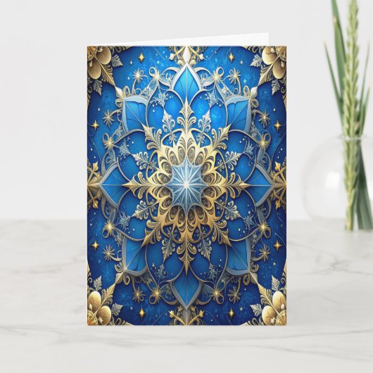 Blue Gold Decorative Holiday Card Karte (Vorderseite)