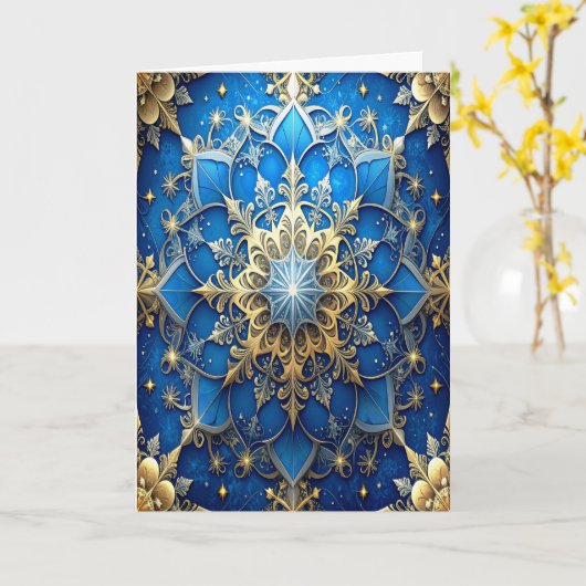 Blue Gold Decorative Holiday Card Karte (Gelbe Blume)