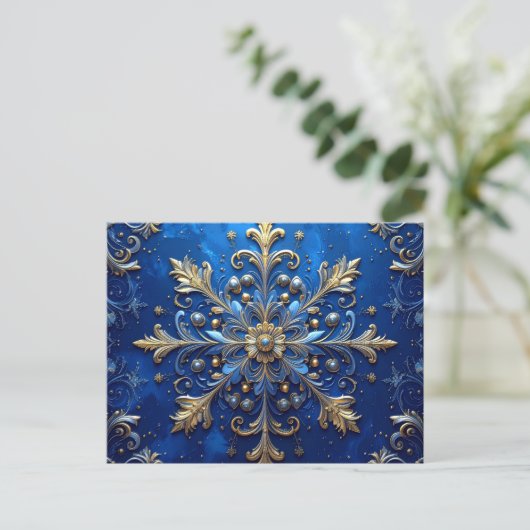 Blue Gold Decorative Holiday Postcard Postkarte (Stehend Vorderseite)