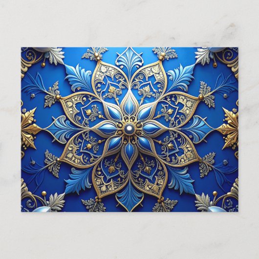 Blue Gold Decorative Holiday Postcard Postkarte (Vorderseite)