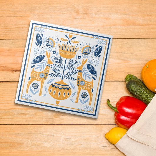 Blue Gold Deer Hygge Muster Fliese