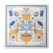 Blue Gold Deer Hygge Muster Fliese (Vorderseite)
